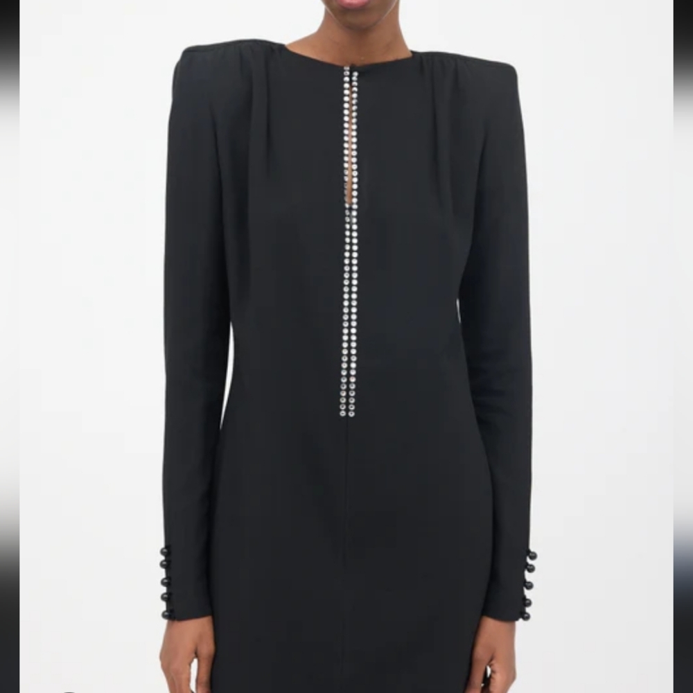 Yves Saint Laurent Black Midi Dress with Button Accents